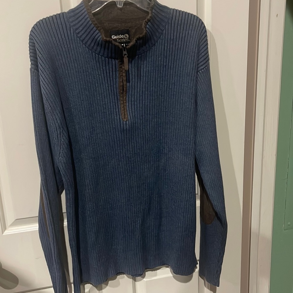 Guide Series Blue Sweater with Brown elbow pads